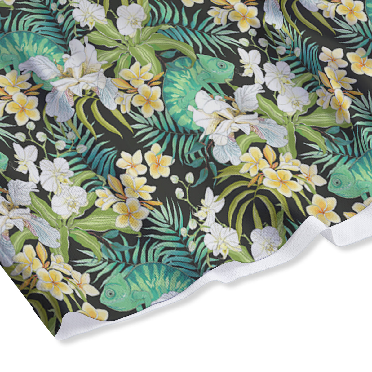 Green Chameleon And Flowers Plumeria Orchid Print Pattern Mesh Shorts-grizzshop
