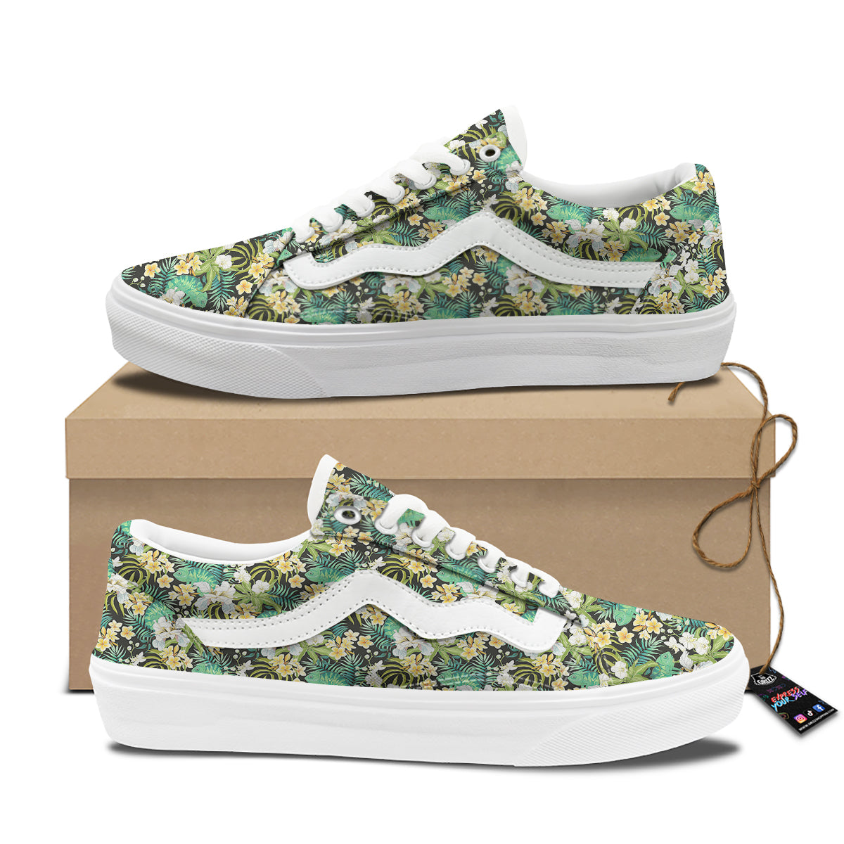Green Chameleon And Flowers Plumeria Orchid Print Pattern Skate Shoes-grizzshop