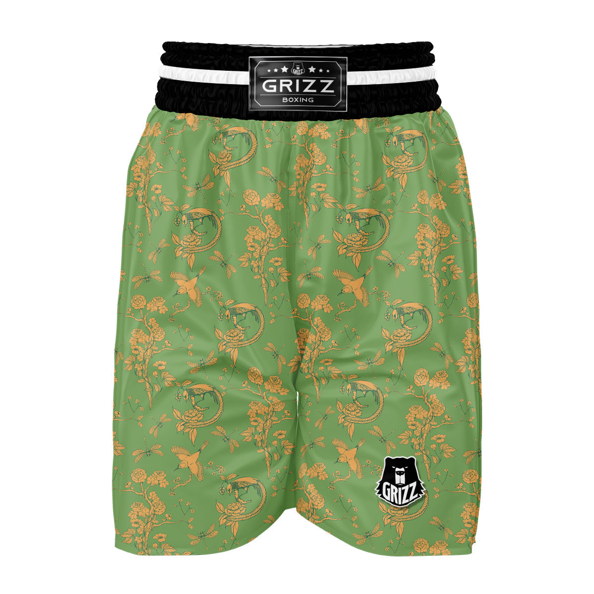 Green Chinoiserie Print Pattern Boxing Shorts-grizzshop