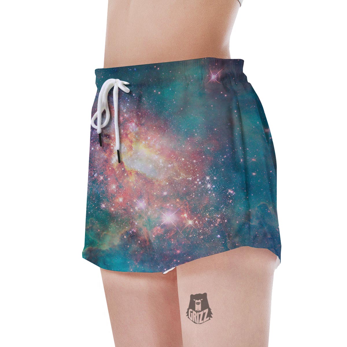 Green Cosmic Space Galaxy Women's Shorts-grizzshop