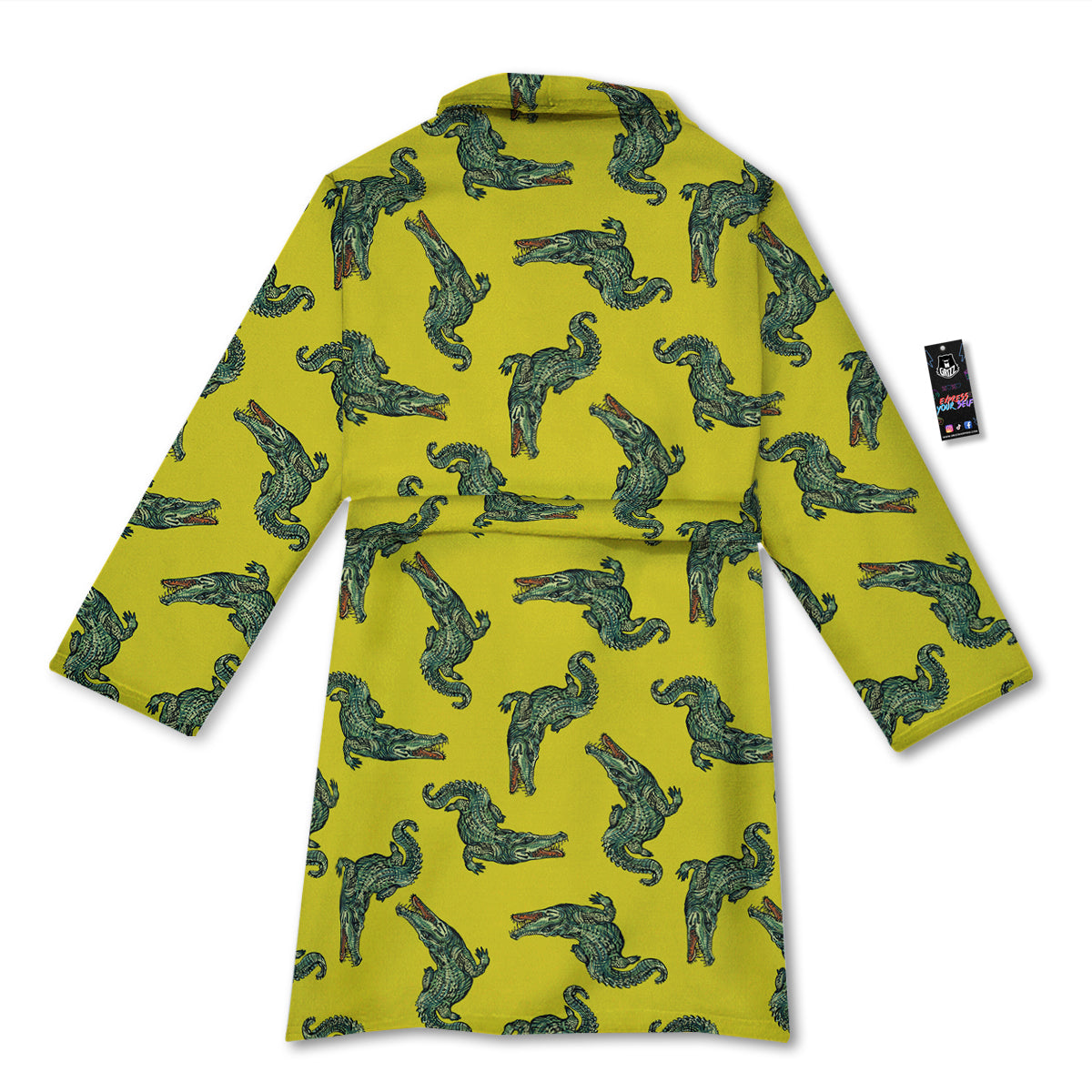 Green Crocodile And Yellow Print Pattern Bathrobe-grizzshop