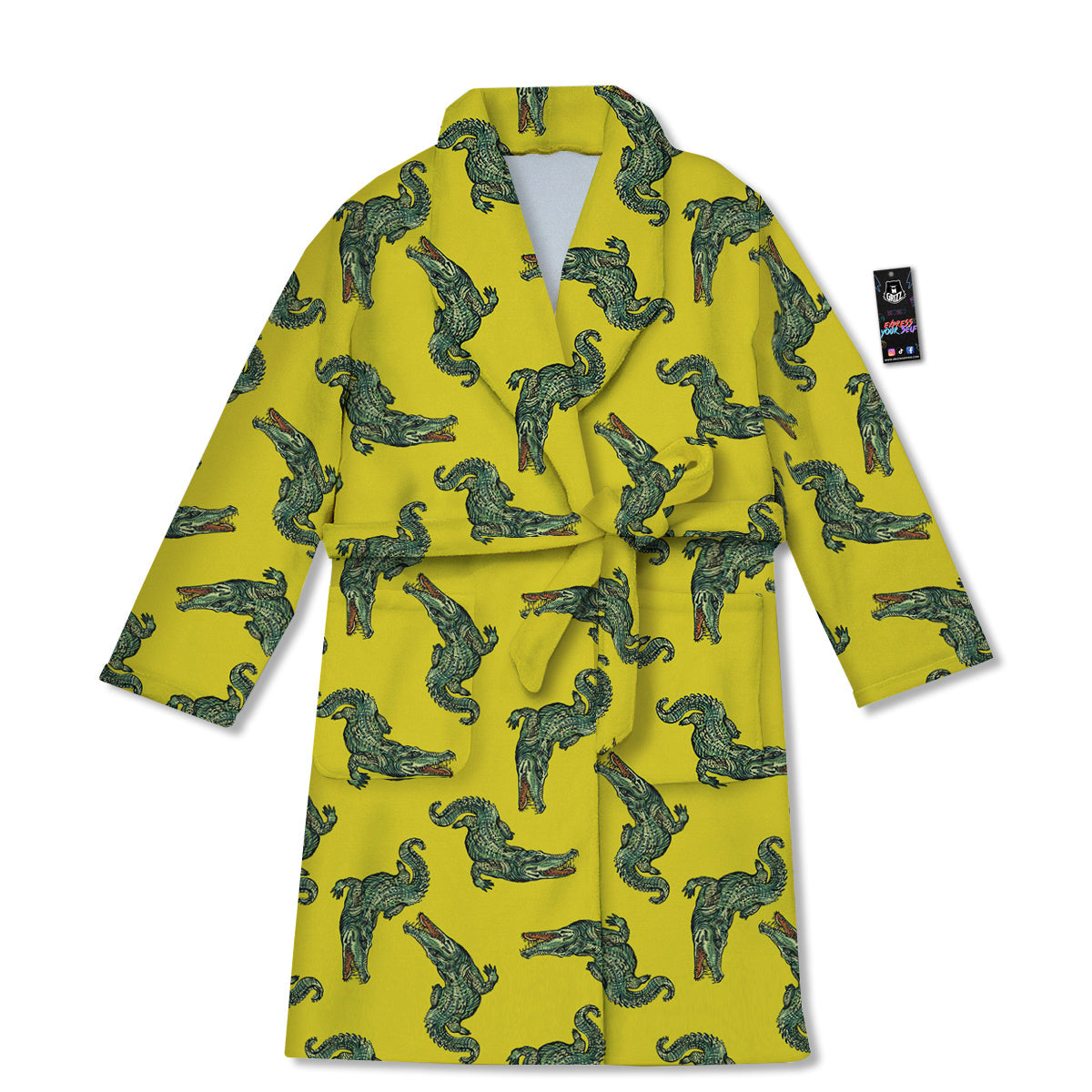 Green Crocodile And Yellow Print Pattern Bathrobe-grizzshop
