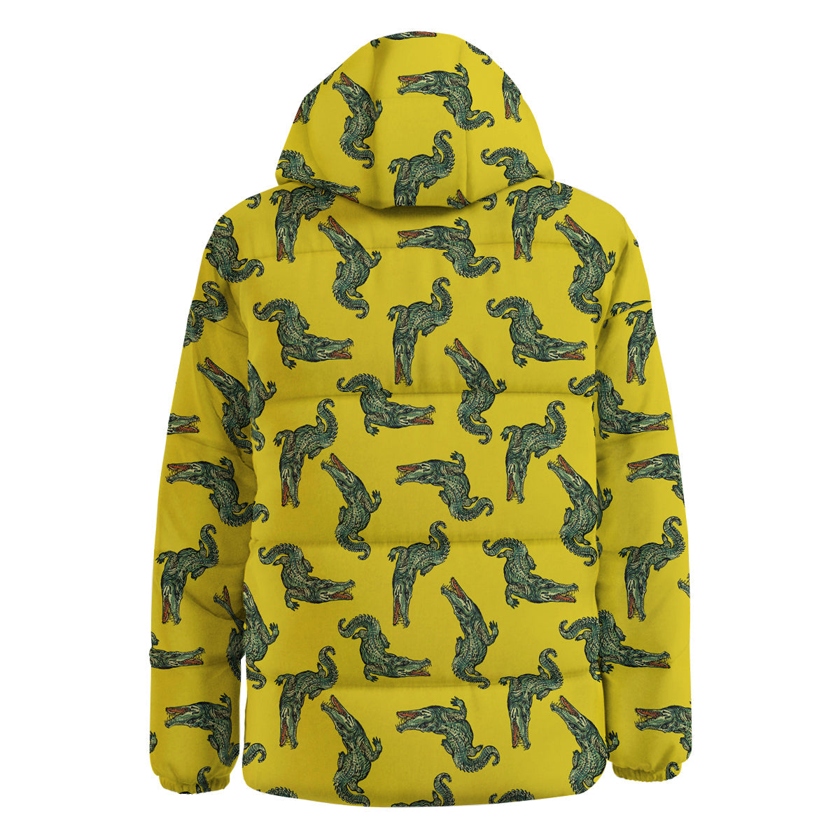 Green Crocodile And Yellow Print Pattern Down Jacket-grizzshop