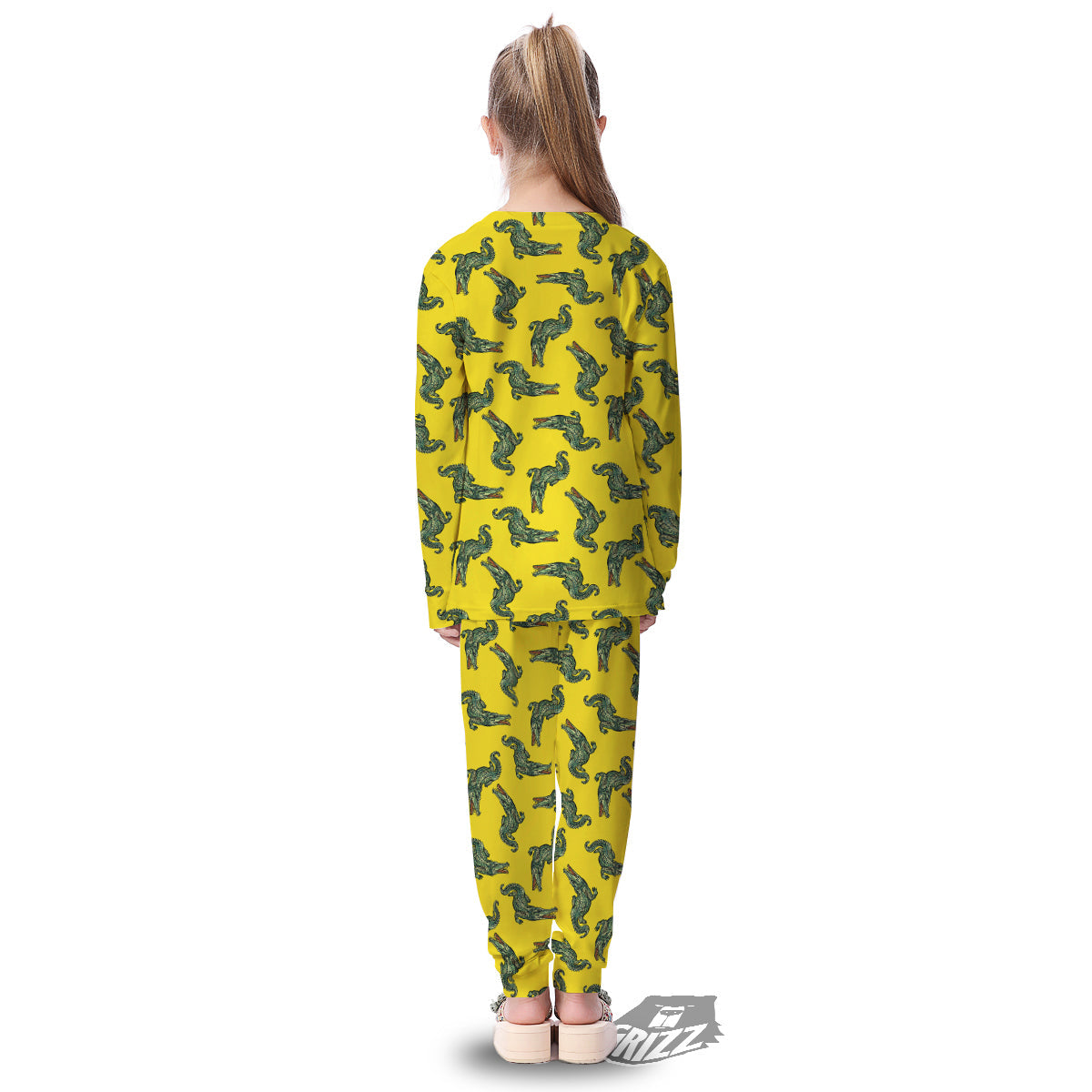 Green Crocodile And Yellow Print Pattern Kid's Pajamas-grizzshop