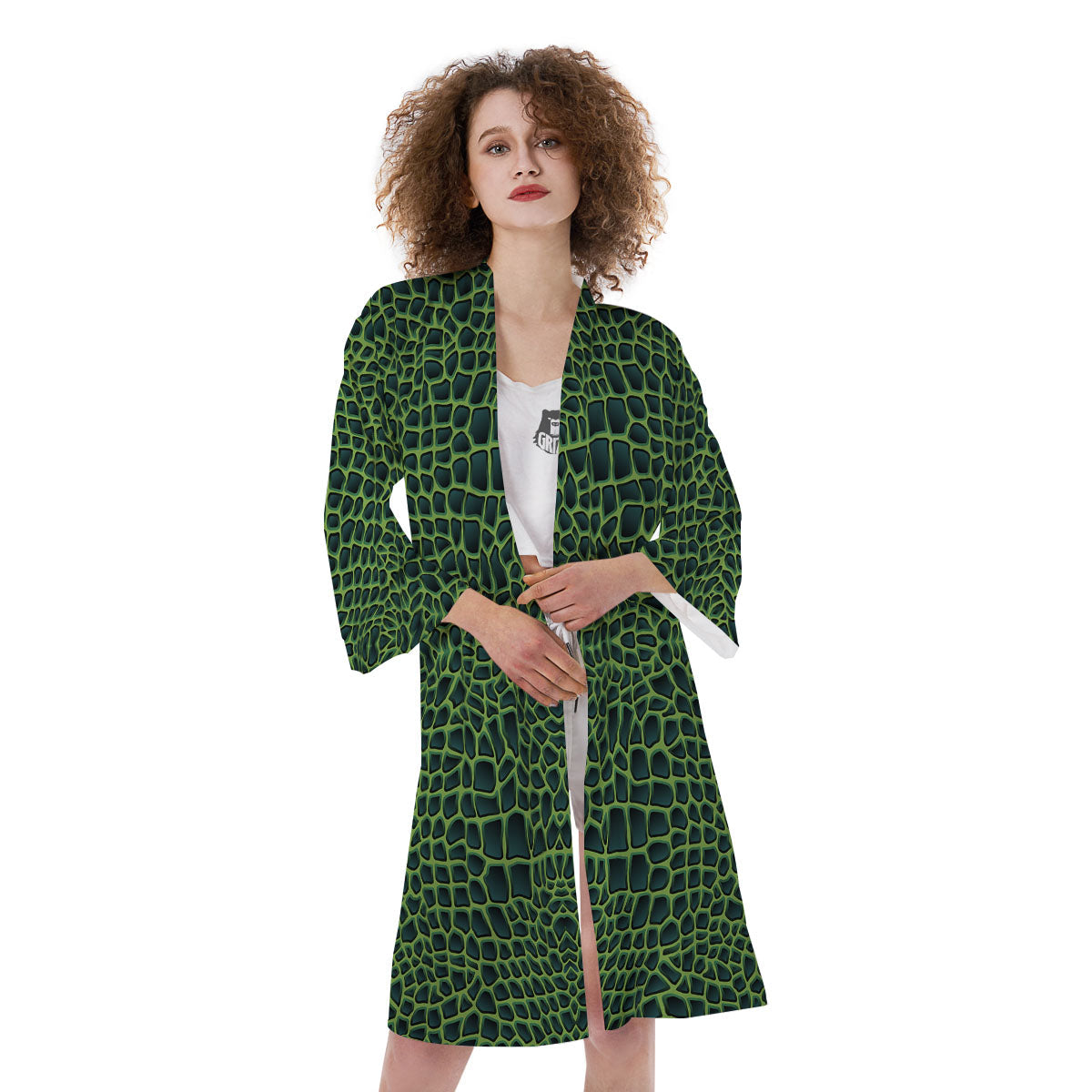 Green Crocodile Leather Skin Print Kimono-grizzshop