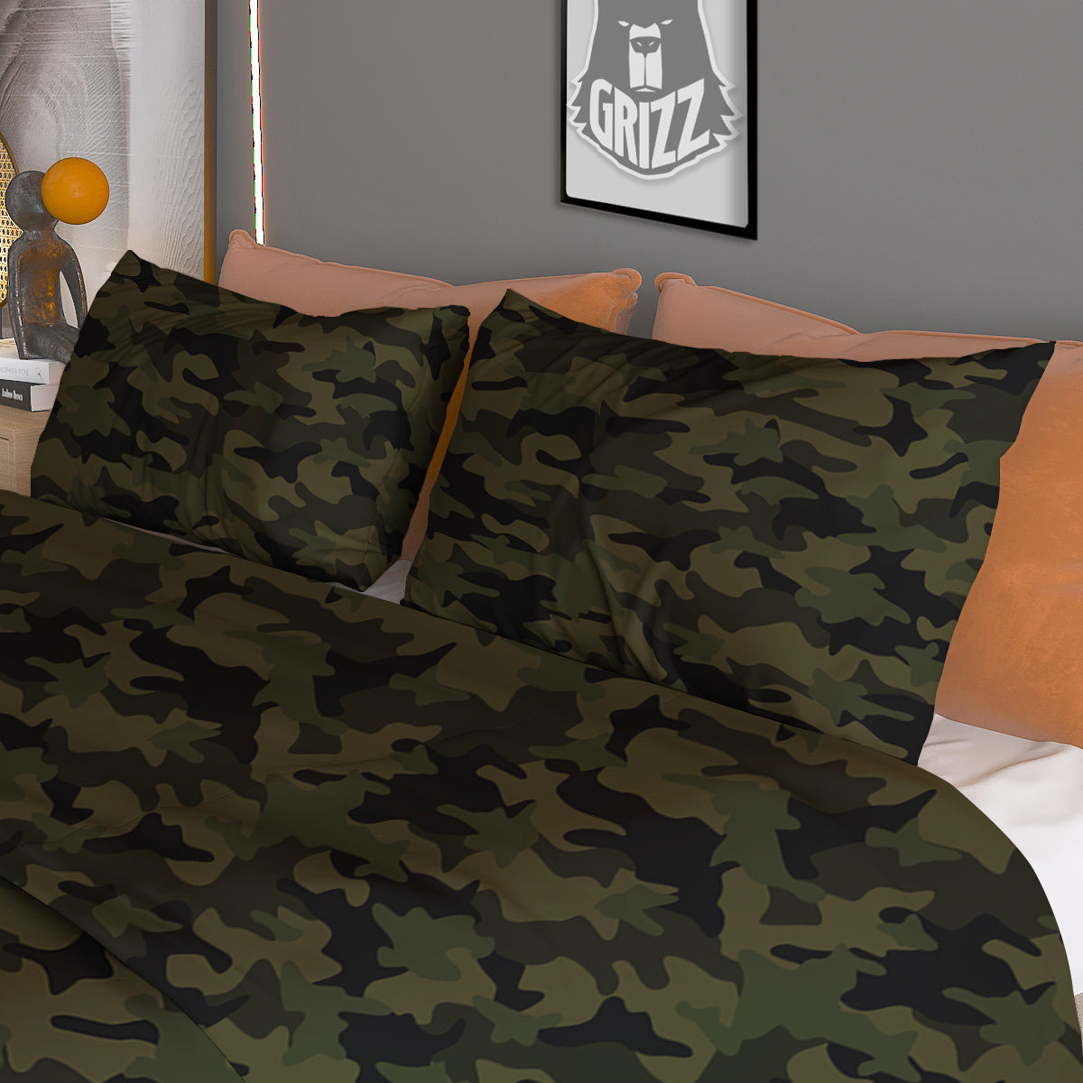 Green Dark And Black Camouflage Print Duvet Cover Bedding Set