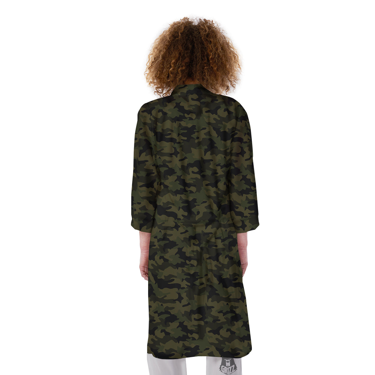 Green Dark And Black Camouflage Print Kimono-grizzshop