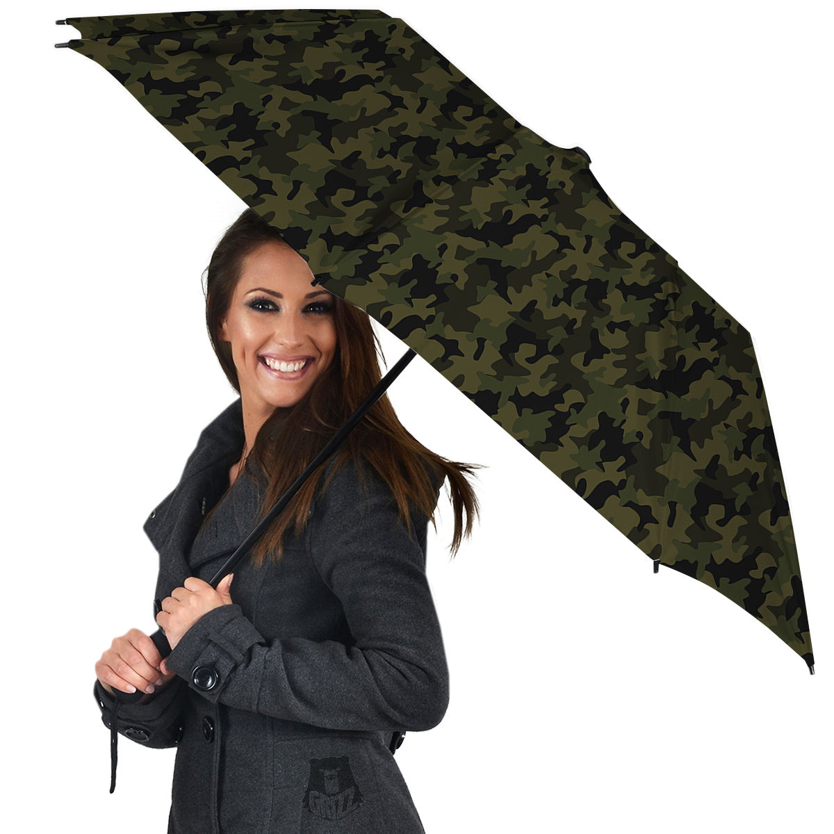 Green Dark And Black Camouflage Print Umbrella-grizzshop