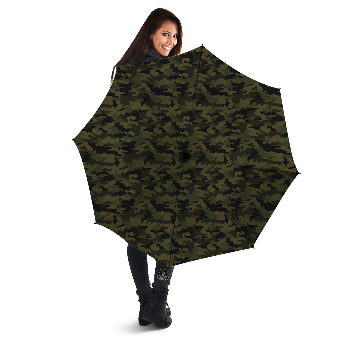 Green Dark And Black Camouflage Print Umbrella-grizzshop