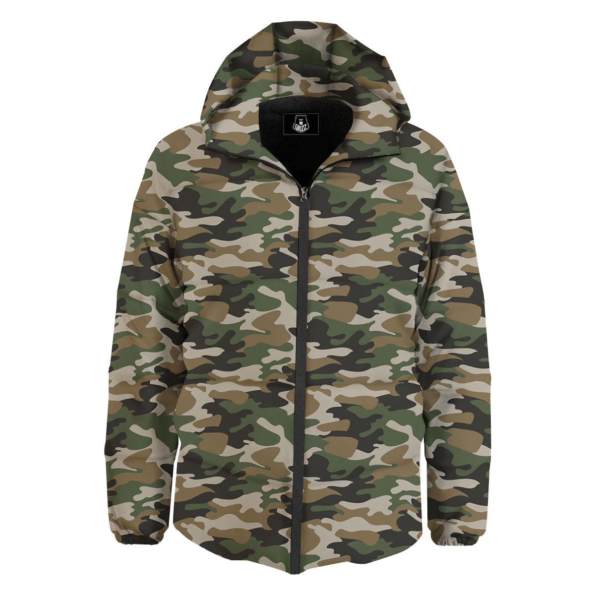Green Desert Camouflage Print Down Jacket-grizzshop
