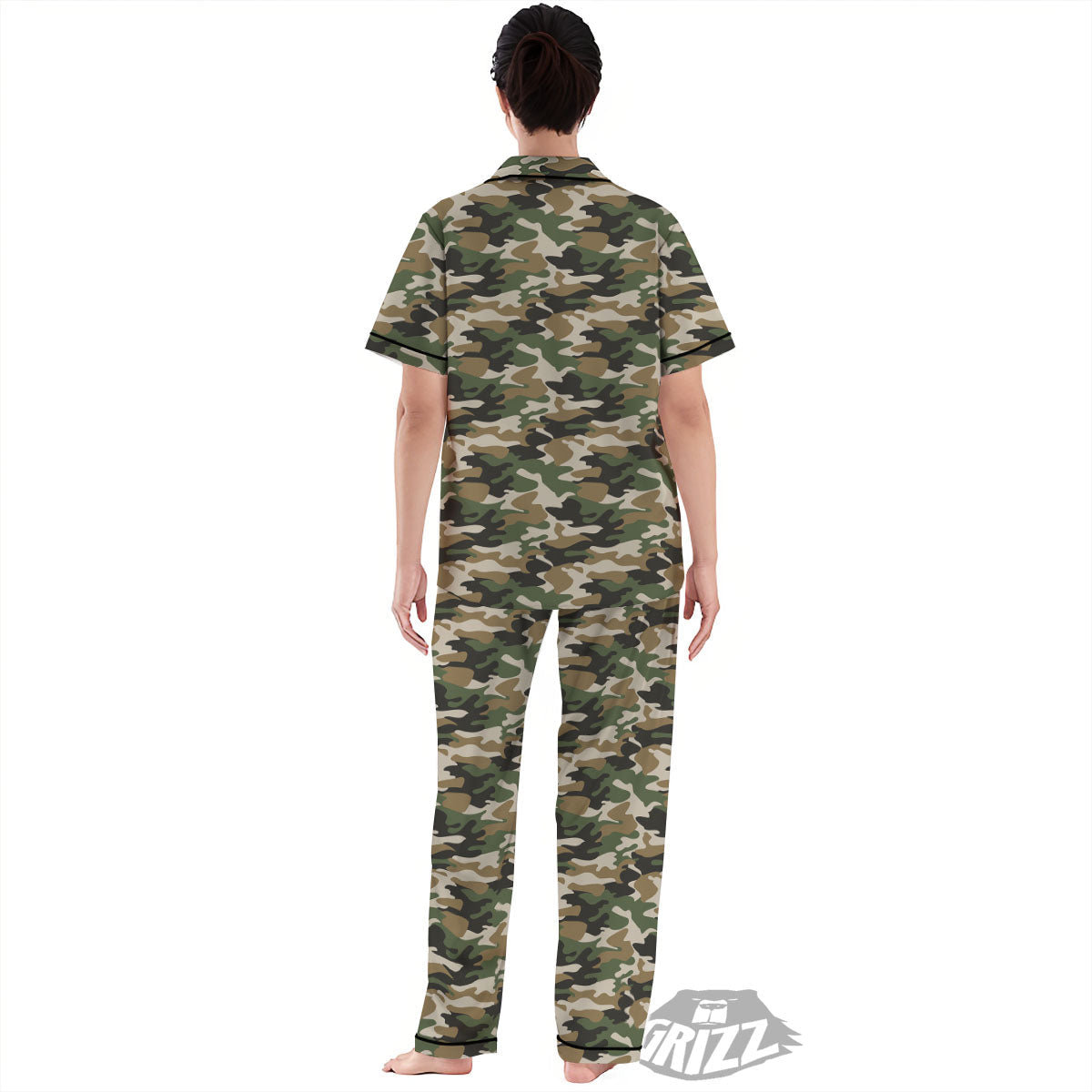 Green Desert Camouflage Print Women's Pajamas Set-grizzshop