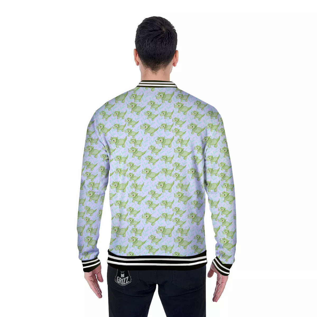 Green Dinosaur Little Print Pattern Baseball Jacket-grizzshop