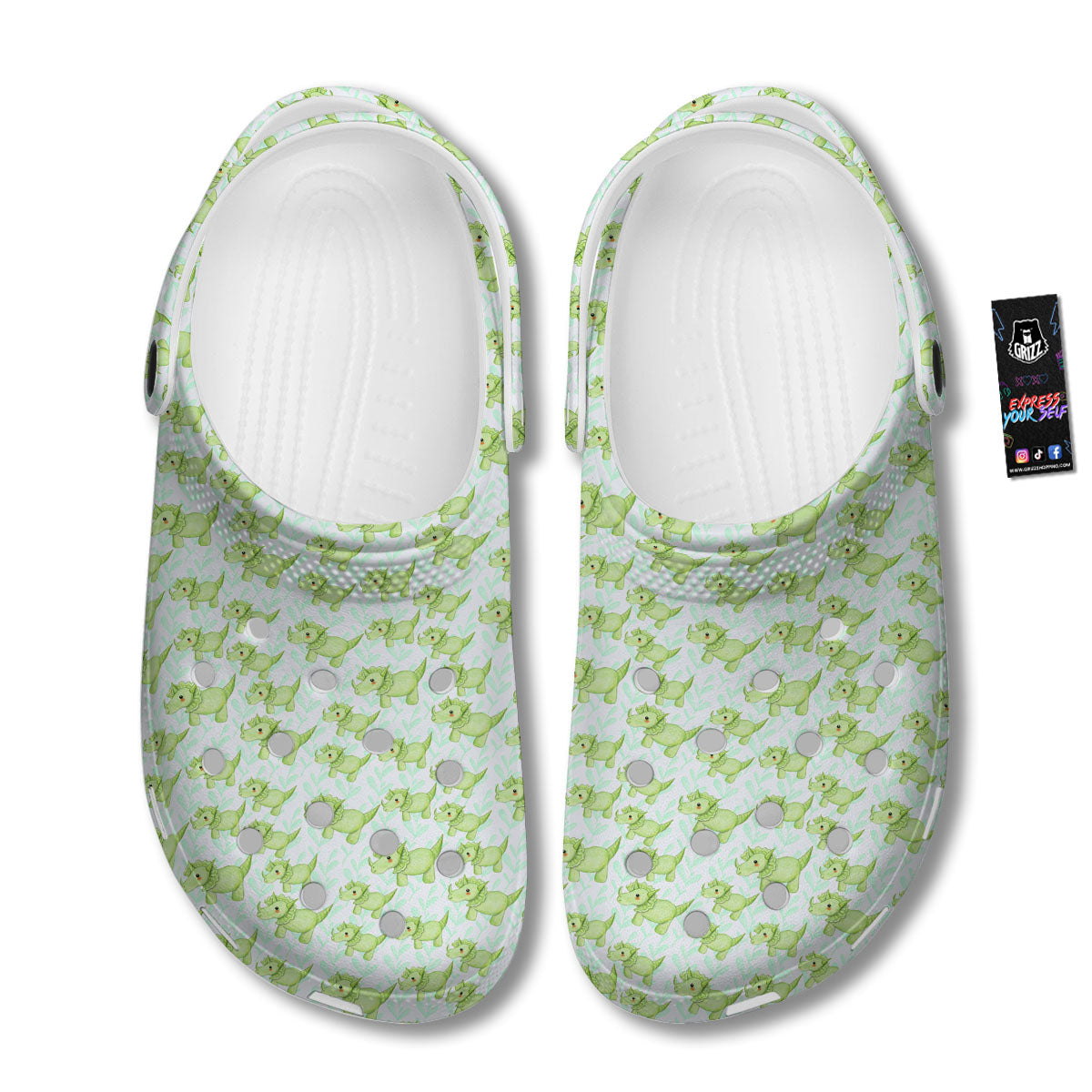 Green Dinosaur Little Print Pattern Clog-grizzshop