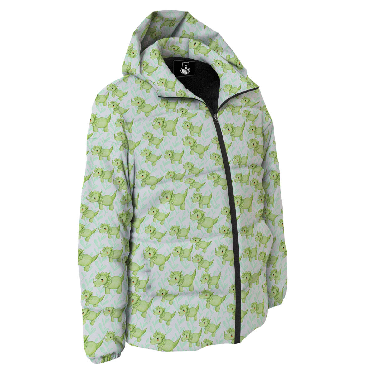 Green Dinosaur Little Print Pattern Down Jacket-grizzshop