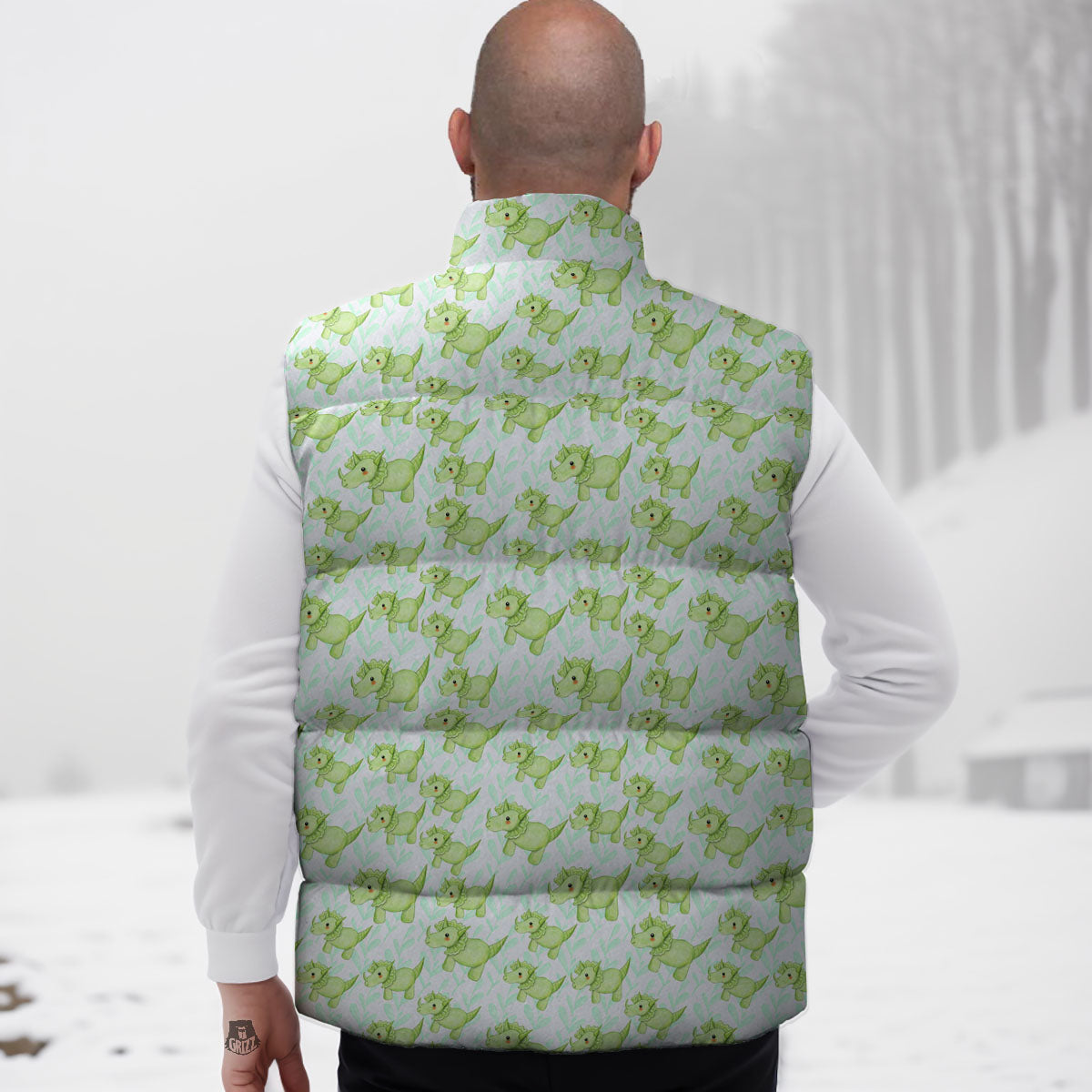 Green Dinosaur Little Print Pattern Down Vest