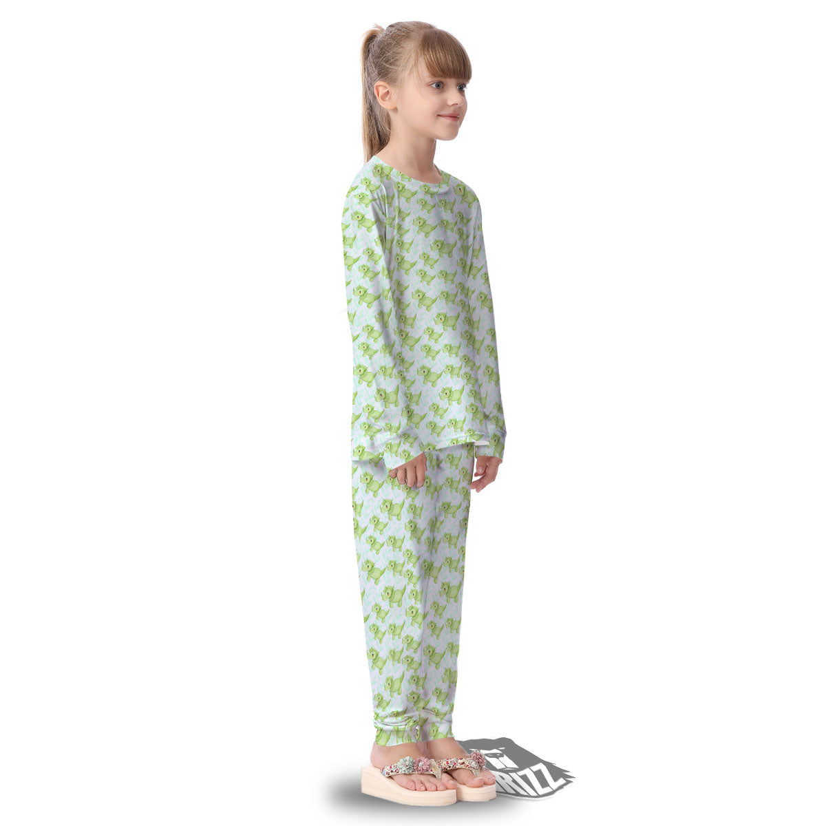 Green Dinosaur Little Print Pattern Kid's Pajamas-grizzshop
