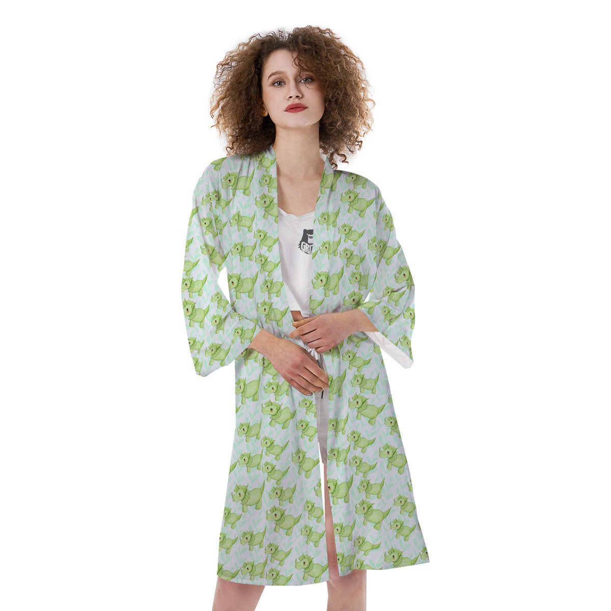 Green Dinosaur Little Print Pattern Kimono-grizzshop