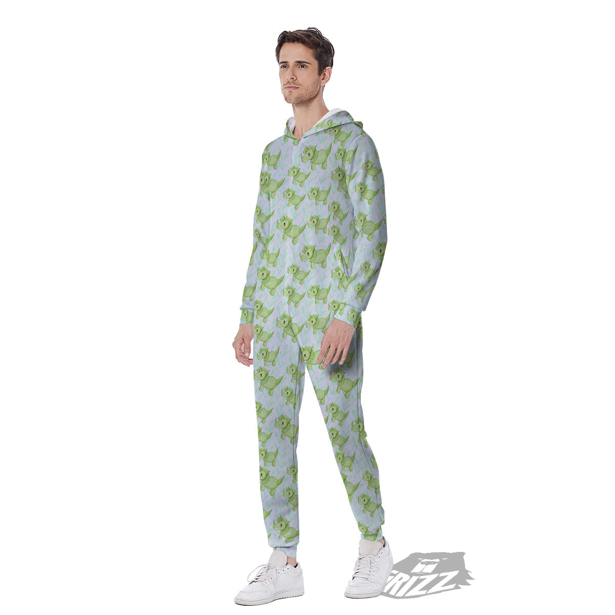 Green Dinosaur Little Print Pattern Men's Jumpsuit-grizzshop