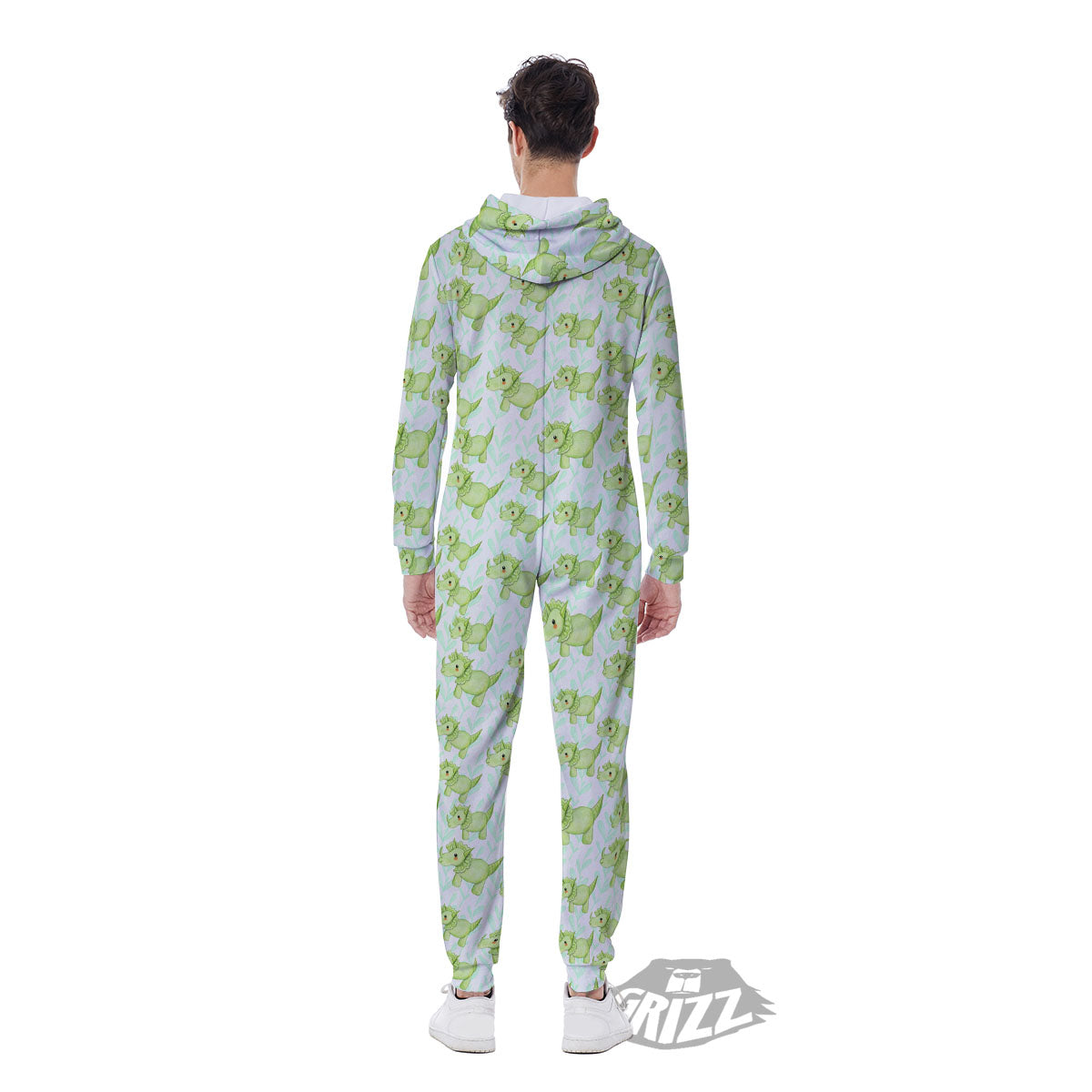 Green Dinosaur Little Print Pattern Men's Jumpsuit-grizzshop