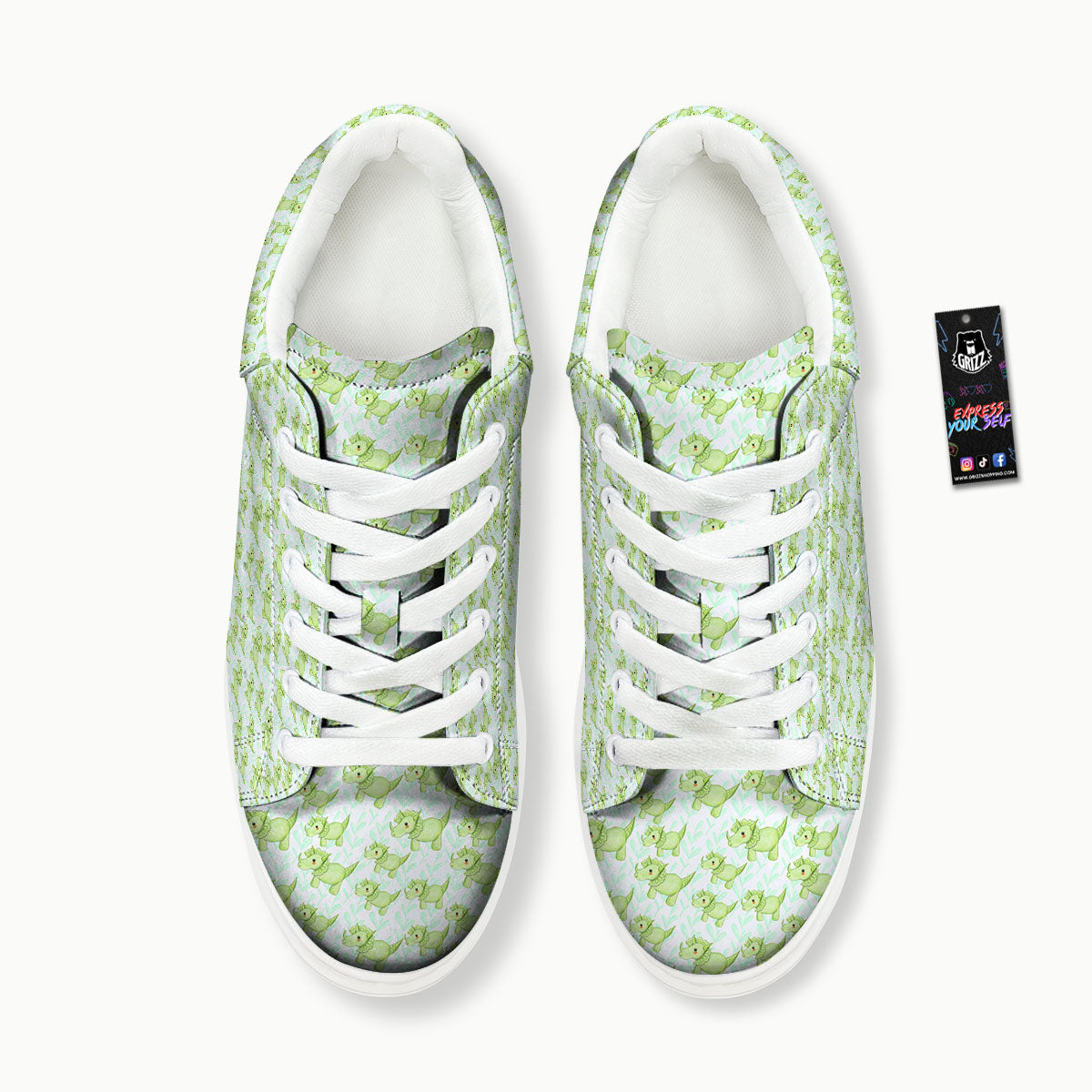Green Dinosaur Little Print Pattern Platform Shoes-grizzshop