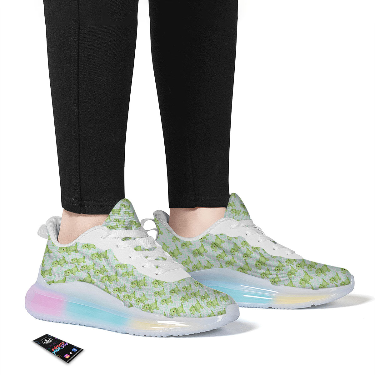 Green Dinosaur Little Print Pattern Running Sneakers-grizzshop