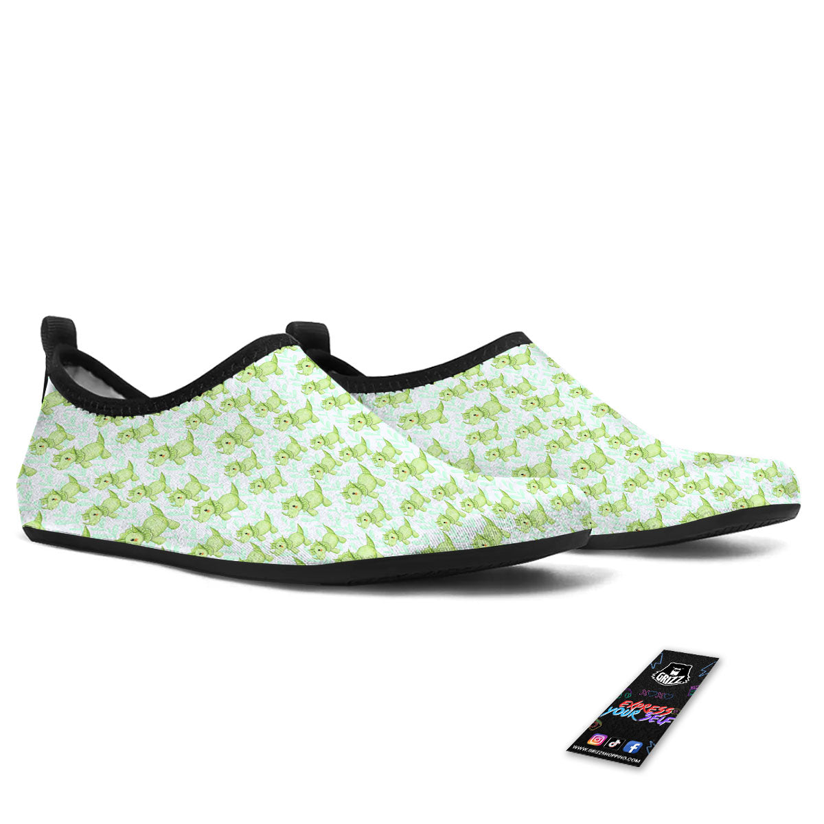 Green Dinosaur Little Print Pattern Water Shoes-grizzshop