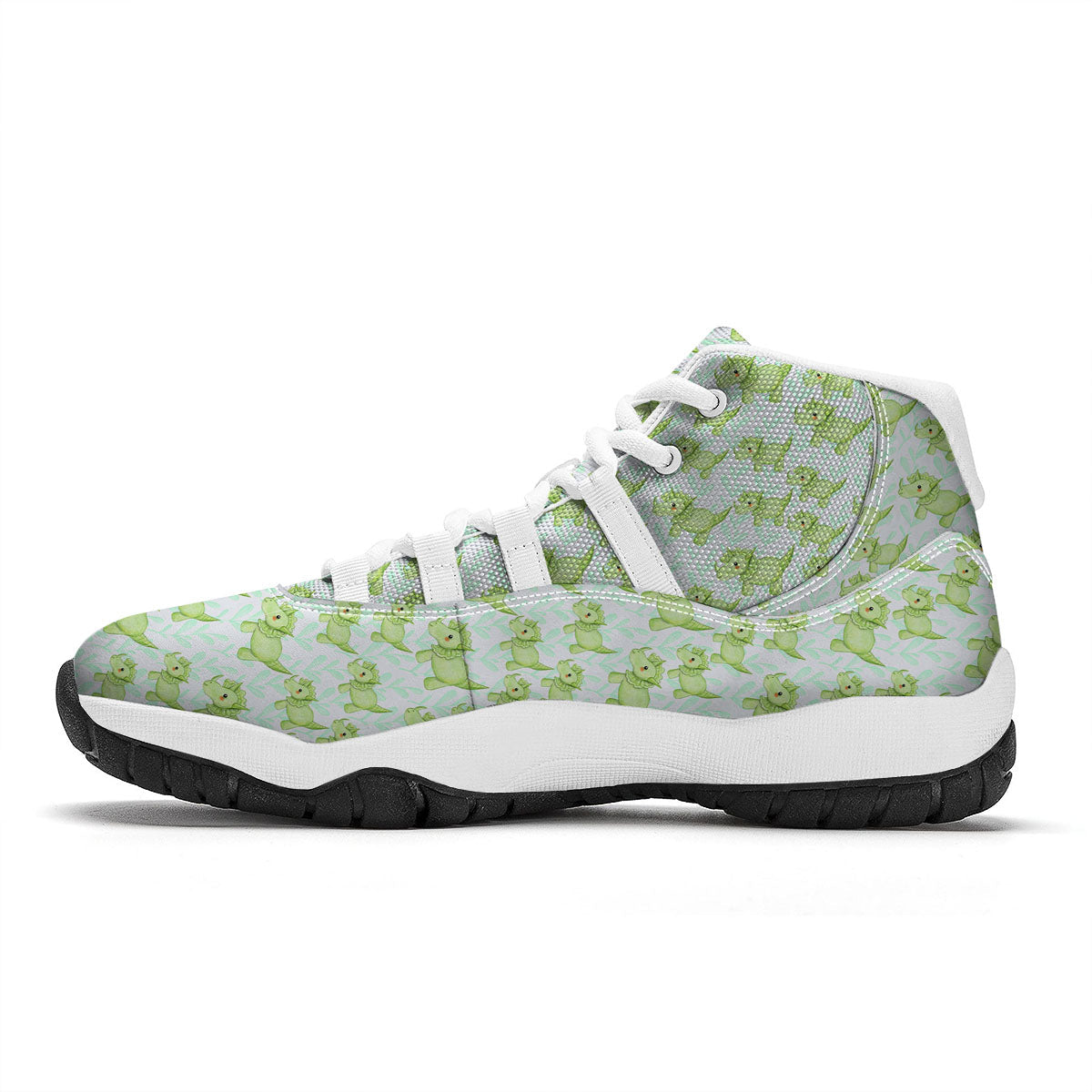Green Dinosaur Little Print Pattern White Bball Shoes-grizzshop