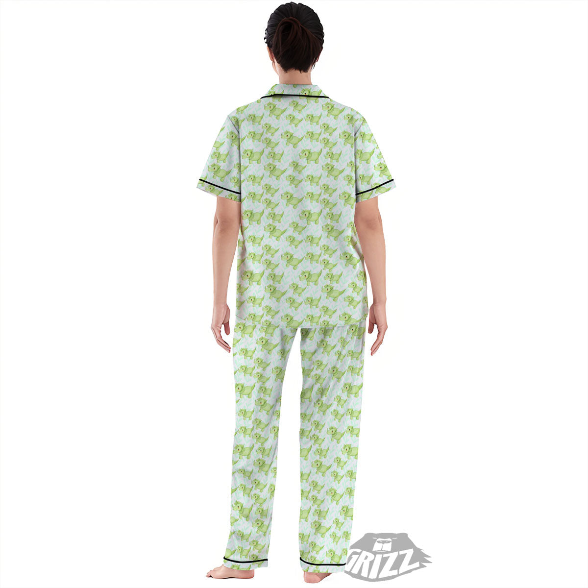 Green Dinosaur Little Print Pattern Women's Pajamas Set-grizzshop