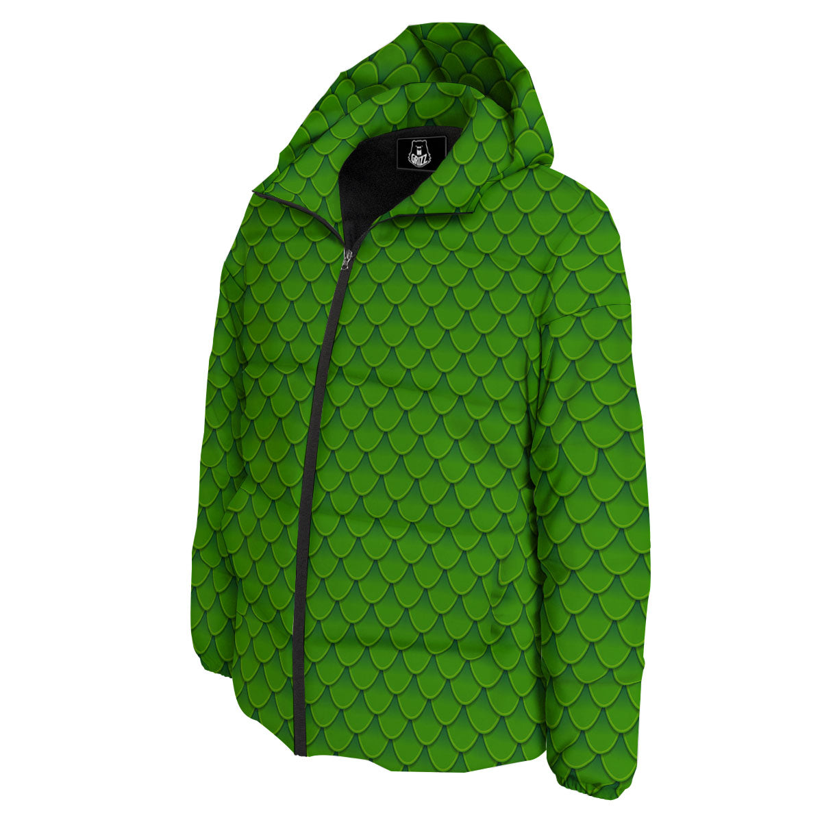 Green Dragon Scales Print Pattern Down Jacket-grizzshop
