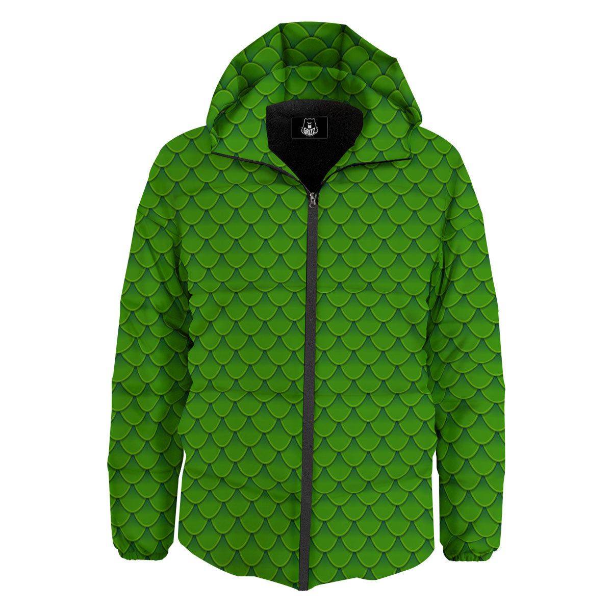 Green Dragon Scales Print Pattern Down Jacket-grizzshop
