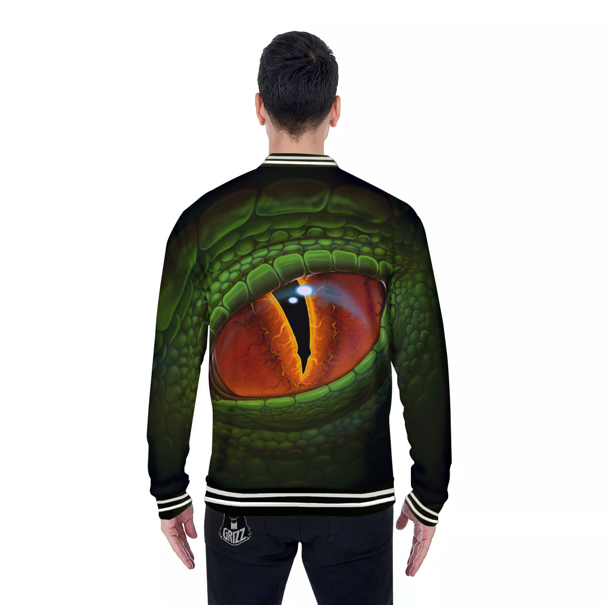 Green Dragon's Eye Print Baseball Jacket-grizzshop