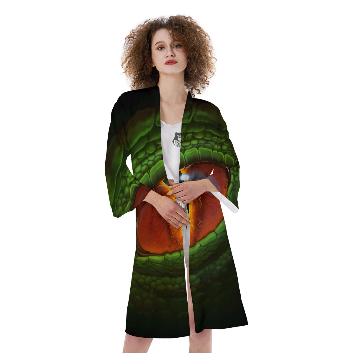 Green Dragon's Eye Print Kimono-grizzshop