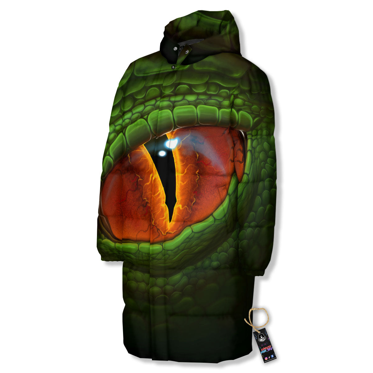 Green Dragon's Eye Print Long Down Jacket-grizzshop