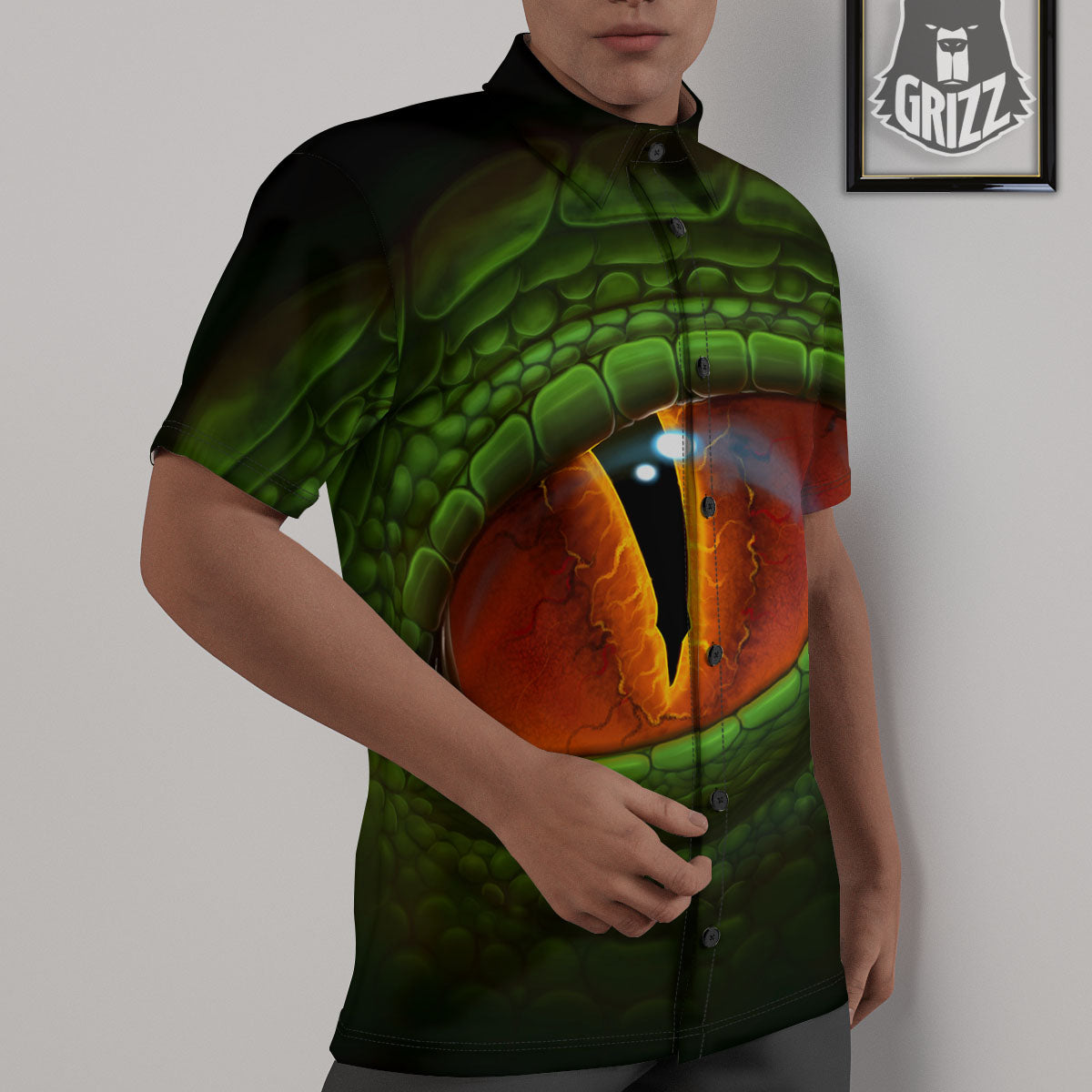 Green Dragon's Eye Print Untucked Shirts-grizzshop