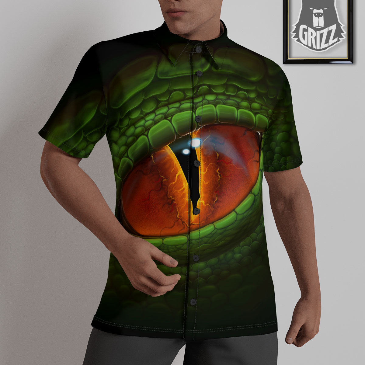 Green Dragon's Eye Print Untucked Shirts-grizzshop