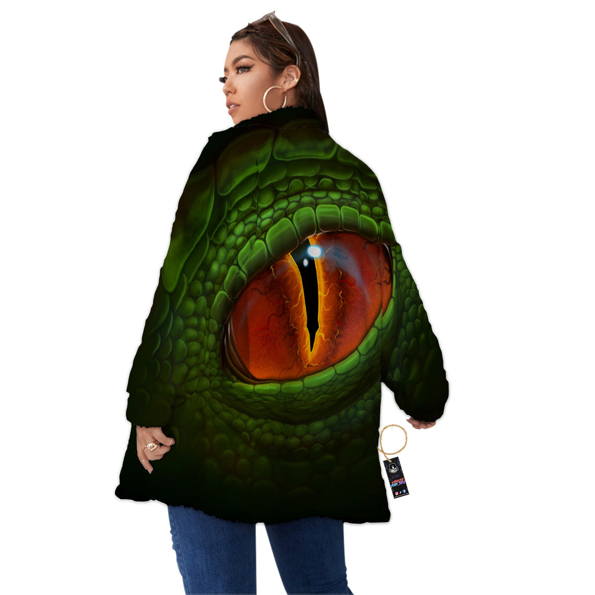 Green Dragon's Eye Print Women's Sherpa Jacket-grizzshop