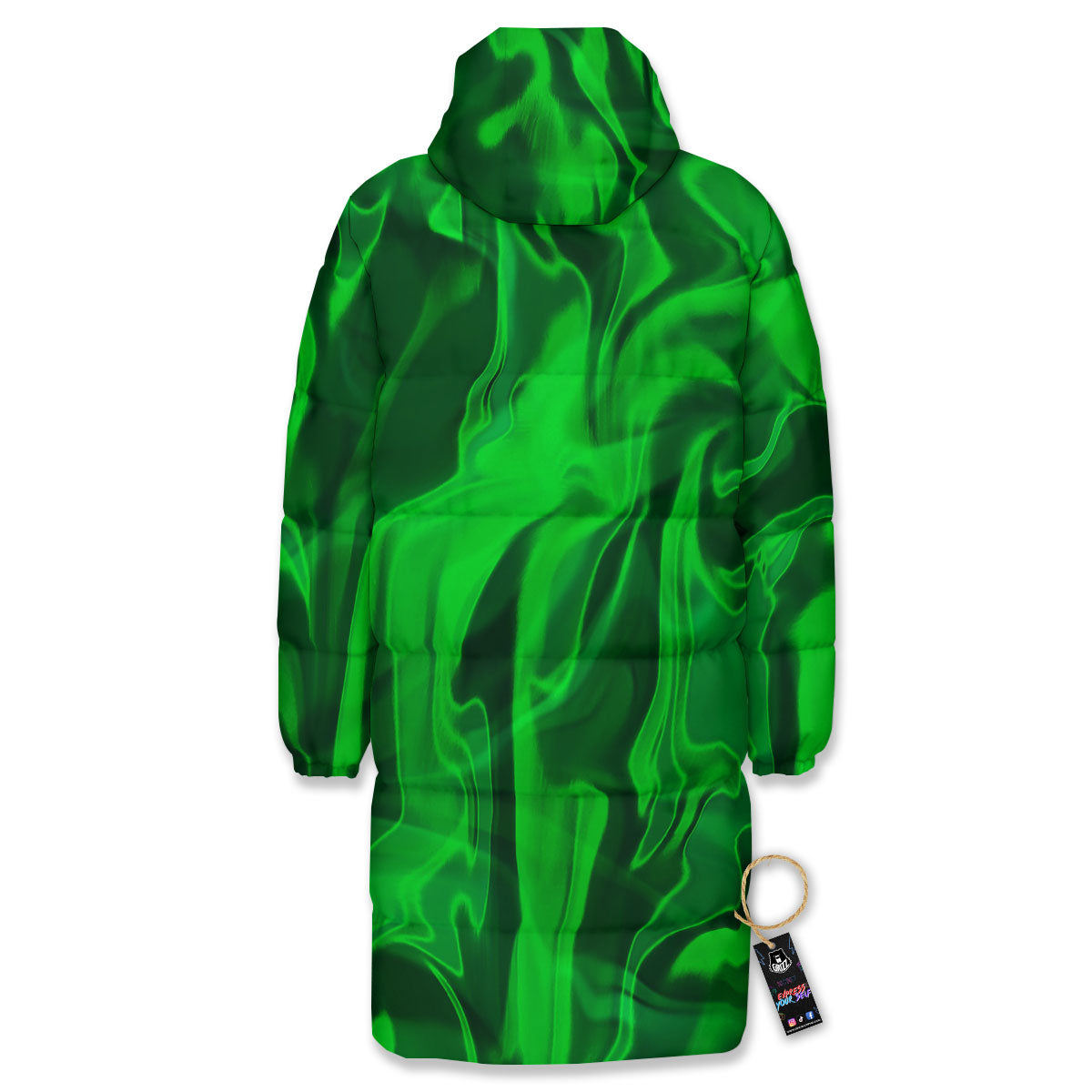 Green Energy Plasma Print Long Down Jacket-grizzshop