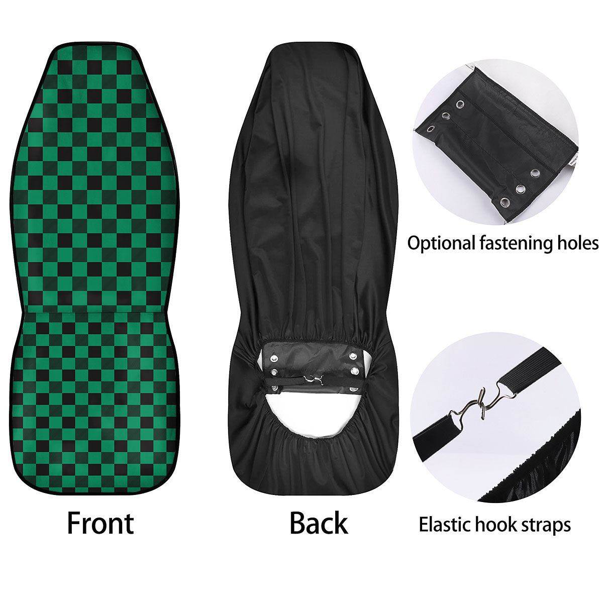 Green Forest And White Checkered Print Car Seat Covers-grizzshop