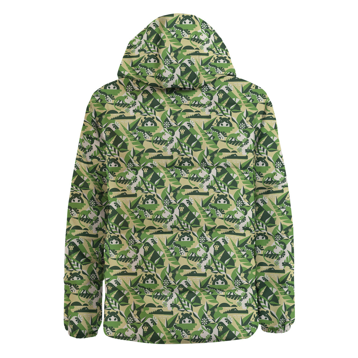 Green Geometric African Jungle Print Pattern Down Jacket-grizzshop