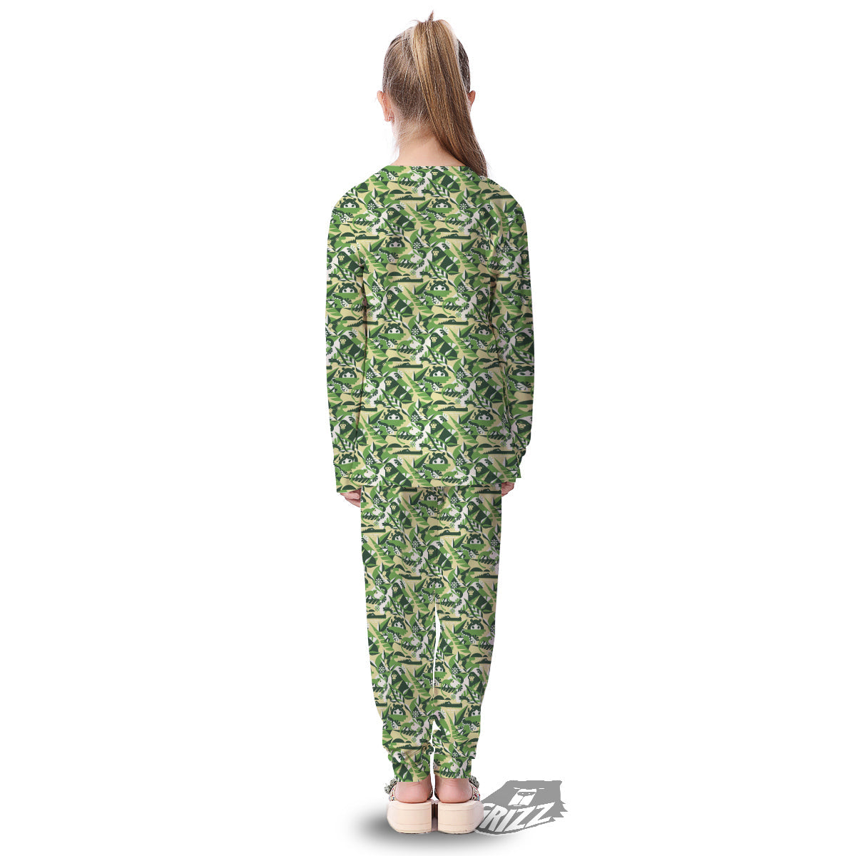 Green Geometric African Jungle Print Pattern Kid's Pajamas-grizzshop