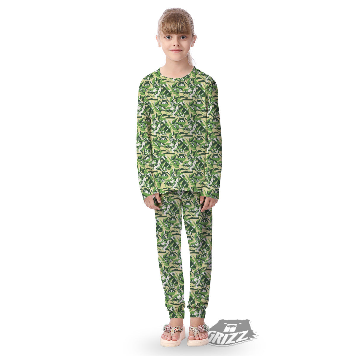 Green Geometric African Jungle Print Pattern Kid's Pajamas-grizzshop