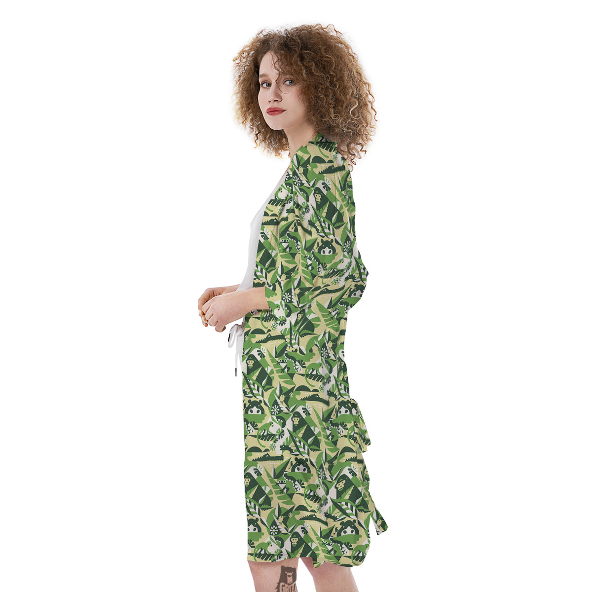 Green Geometric African Jungle Print Pattern Kimono-grizzshop