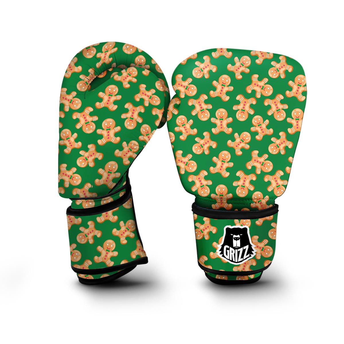 Green Gingerbread Man Chirstmas Pattern Print Boxing Gloves-grizzshop
