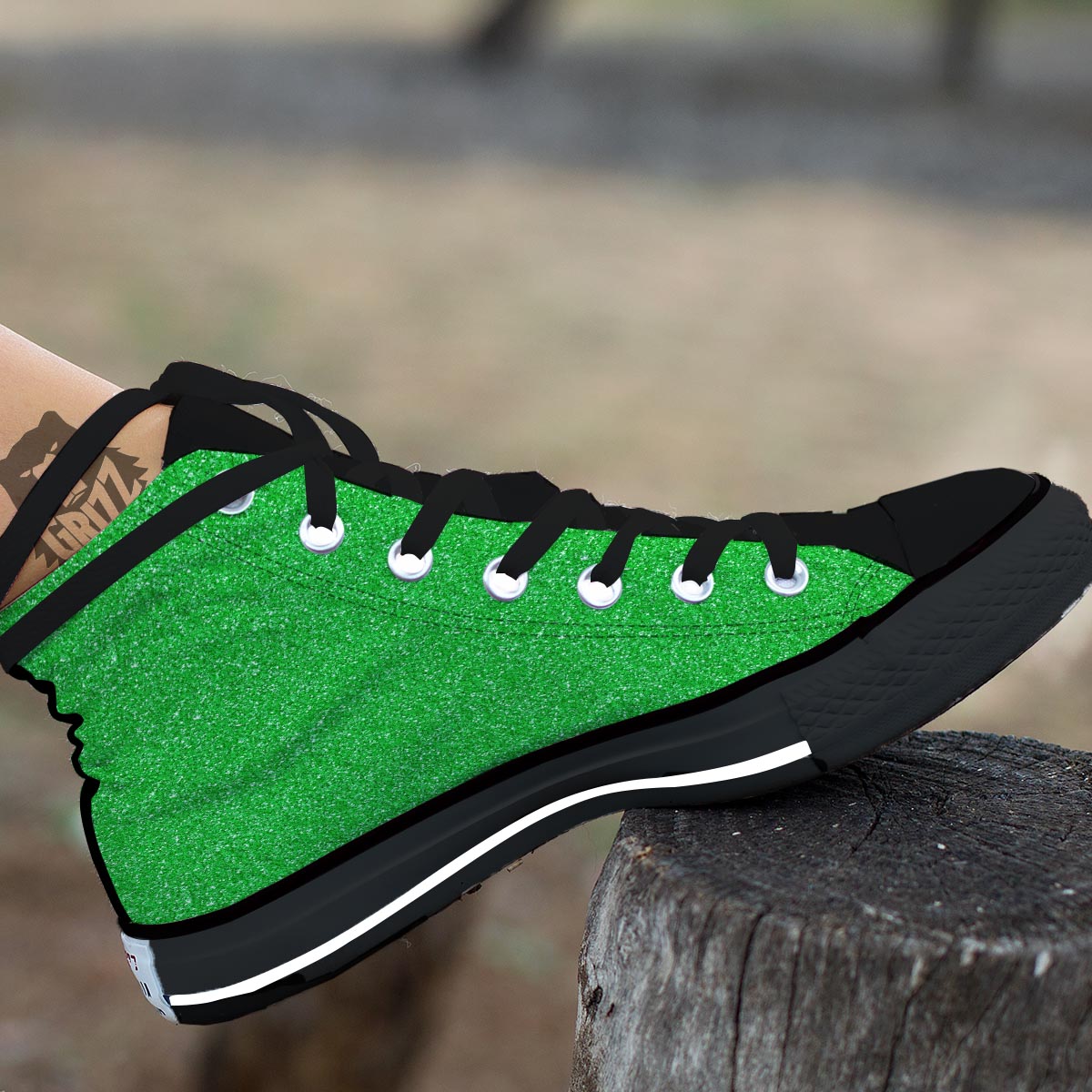 Green Glitter Artwork Print Black High Top Shoes-grizzshop