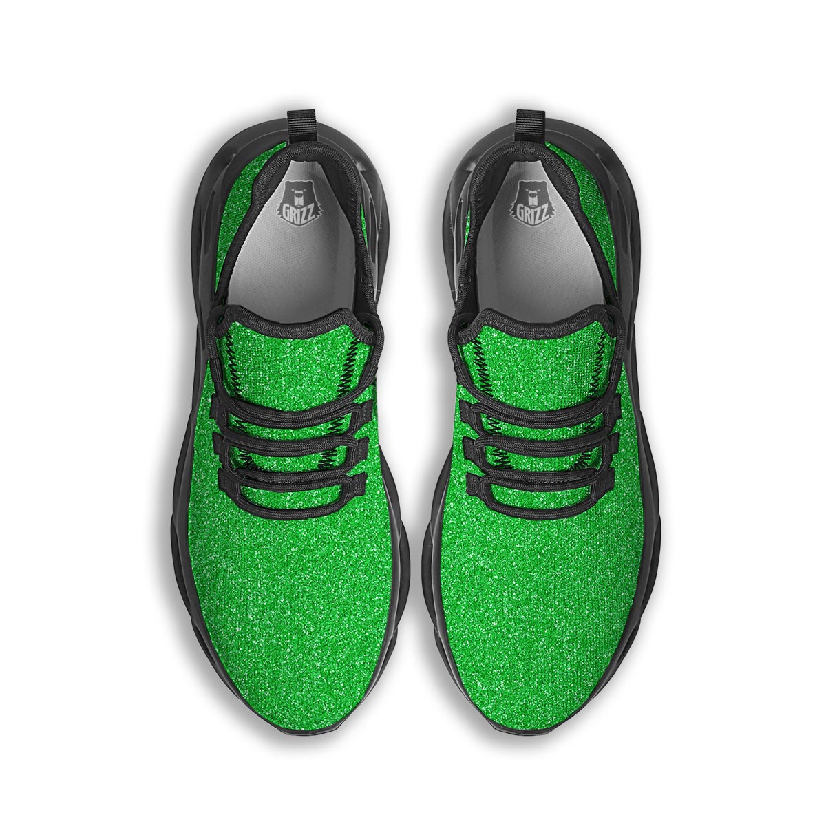 Green Glitter Artwork Print Black Running Shoes-grizzshop