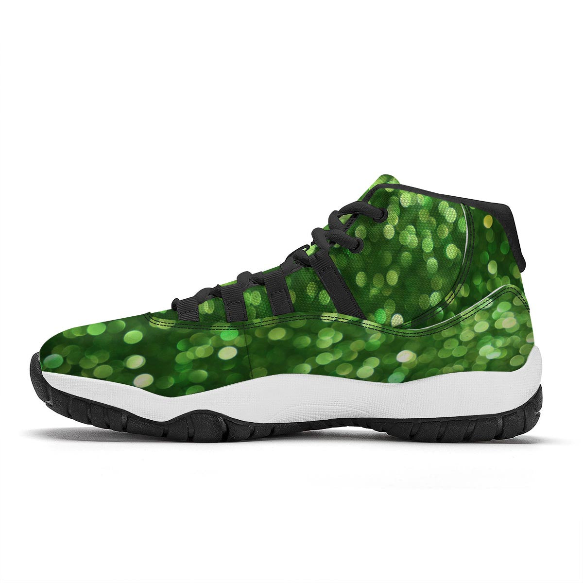 Green Glitter Artwork Shamrock Print Pattern Black Bball Shoes-grizzshop