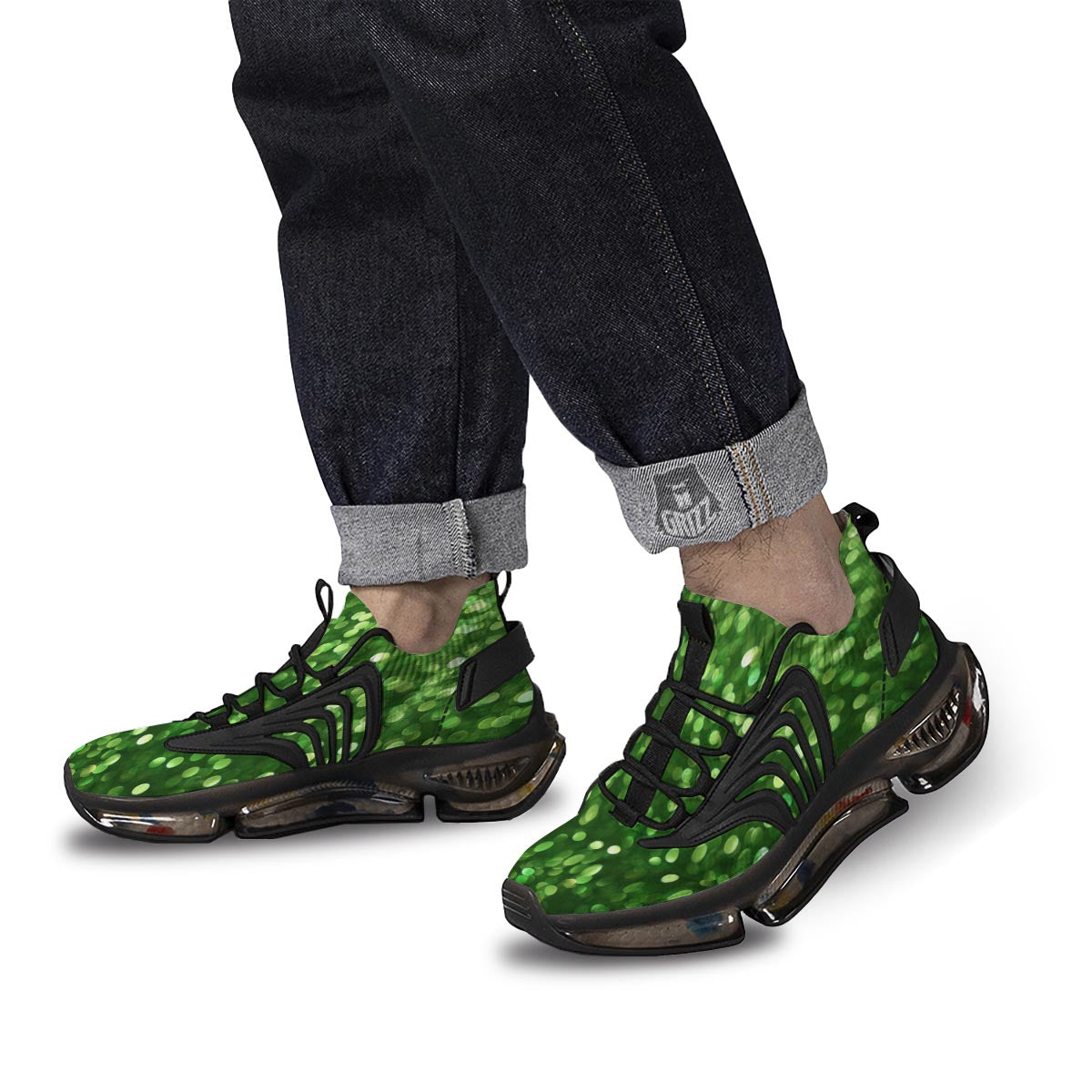 Green Glitter Artwork Shamrock Print Pattern Black Gym Shoes-grizzshop