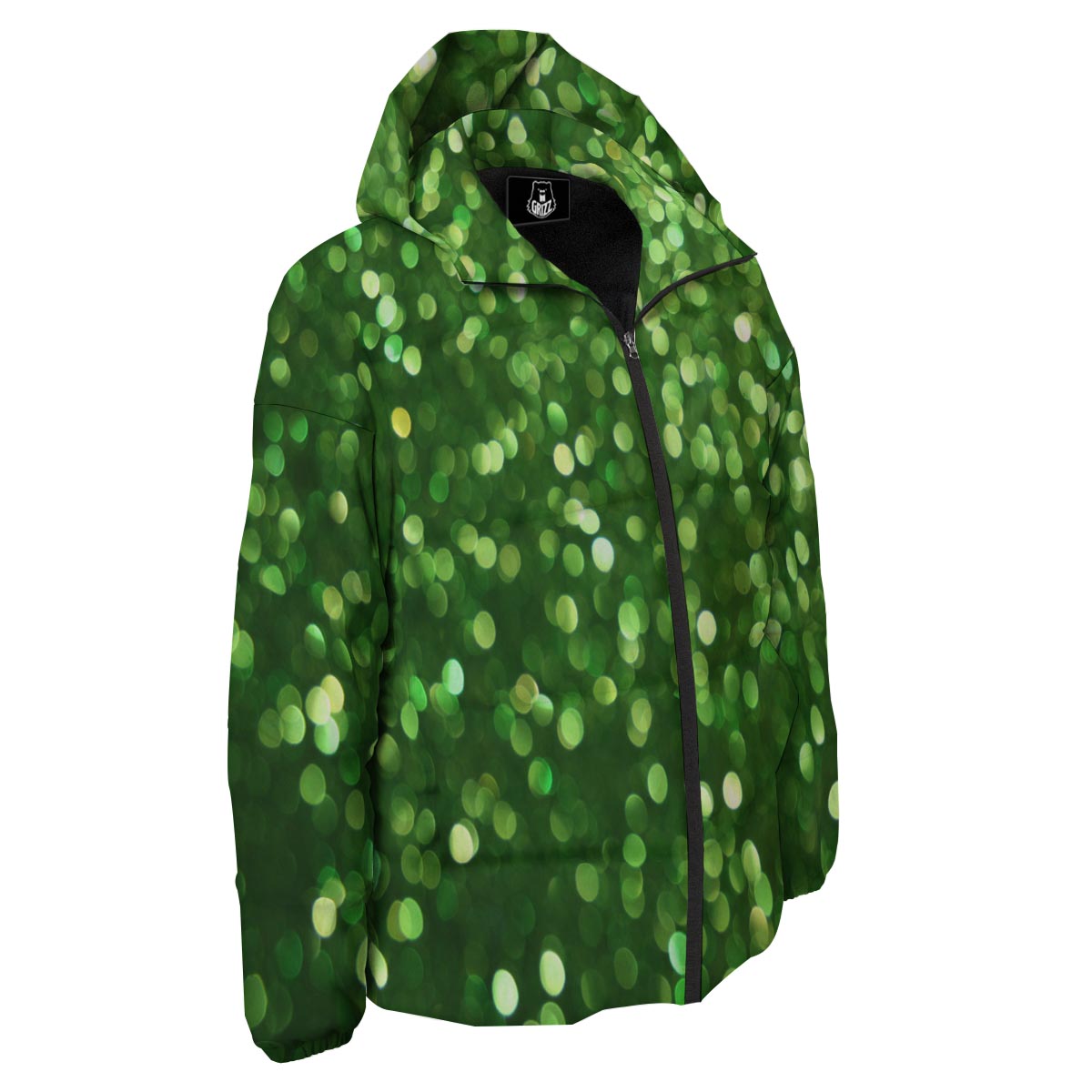 Green Glitter Artwork Shamrock Print Pattern Down Jacket-grizzshop