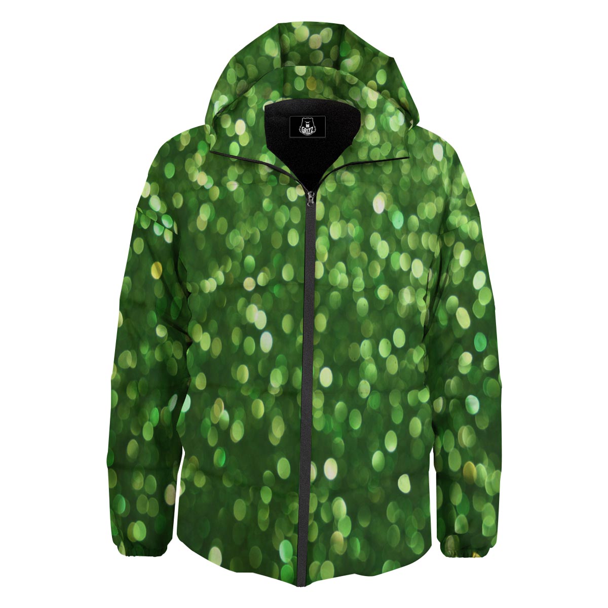 Green Glitter Artwork Shamrock Print Pattern Down Jacket-grizzshop