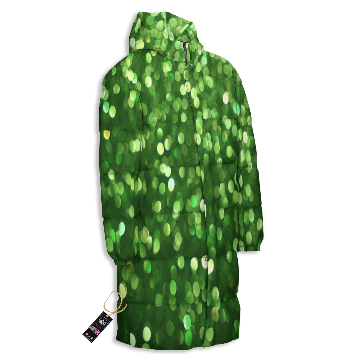 Green Glitter Artwork Shamrock Print Pattern Long Down Jacket-grizzshop